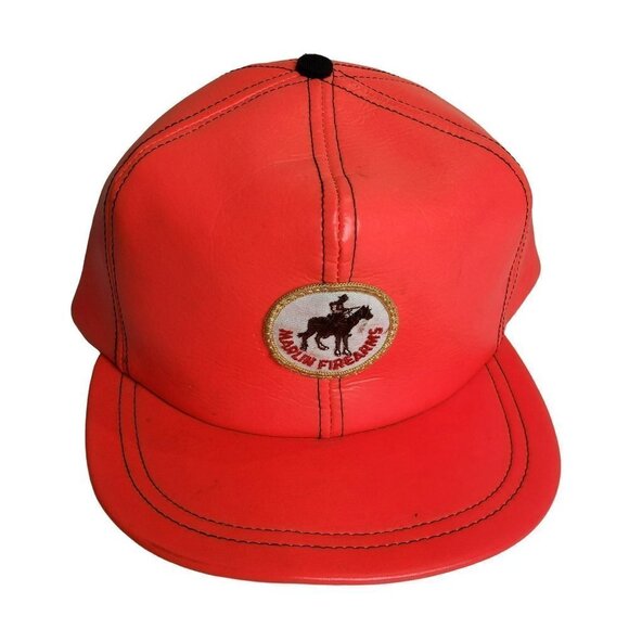 𝅺VTG Marlin Firearms Hunting Hat Cap Vinyl Sportsmans Lid Rare USA Rifle Sz Med - Picture 1 of 14